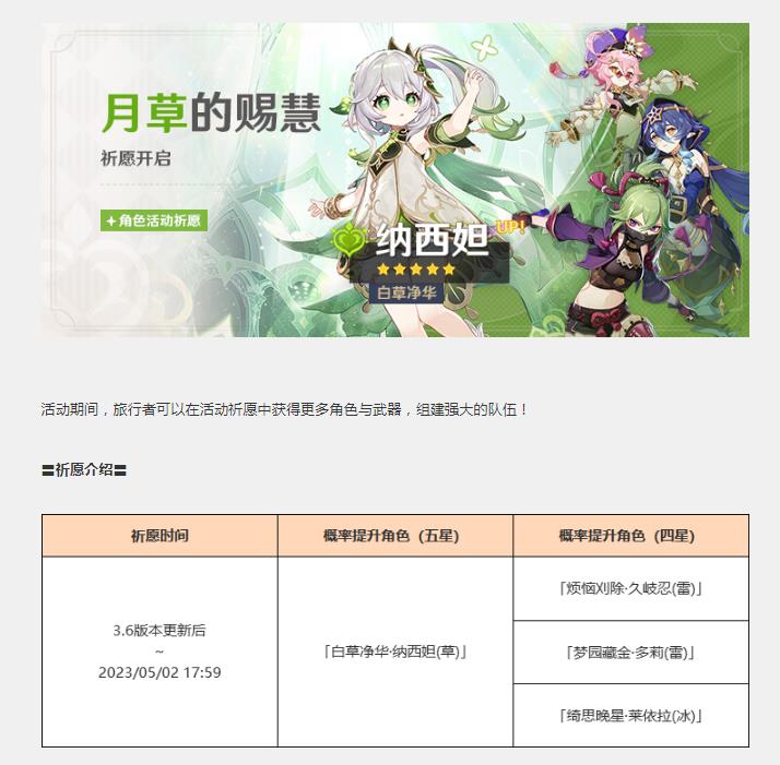 原神草神什么时候上线几点