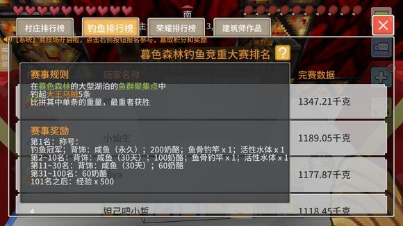 奶块钓鱼大赛中级第一名有什么奖励