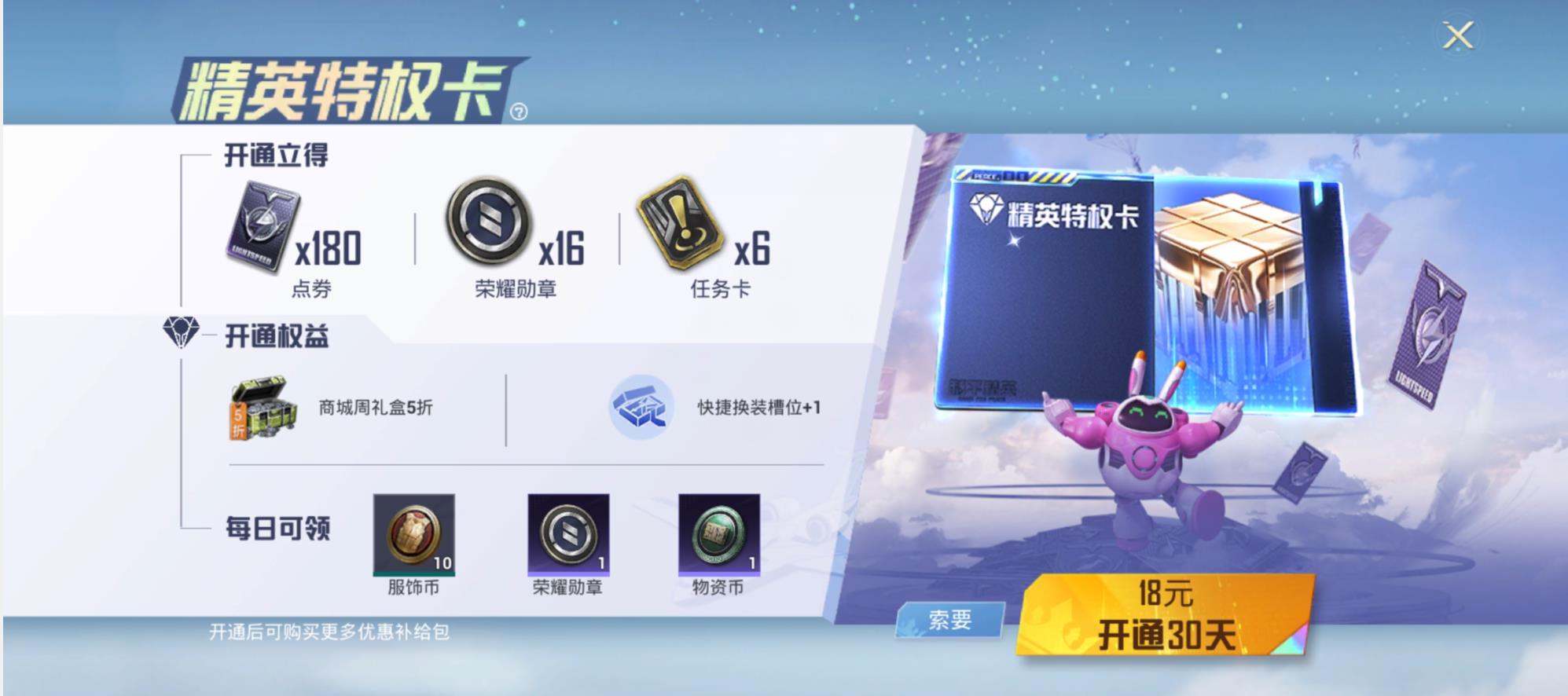 和平精英SS22开通一个月特权卡有什么奖励