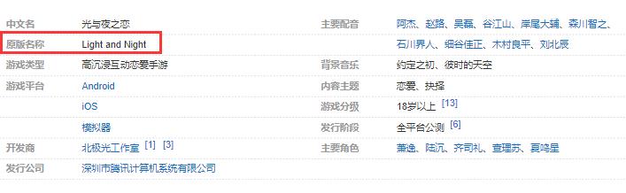 光与夜之恋英文名字是什么