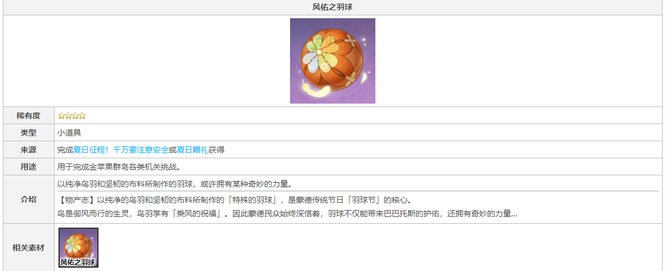 原神手游风佑之羽球有什么用