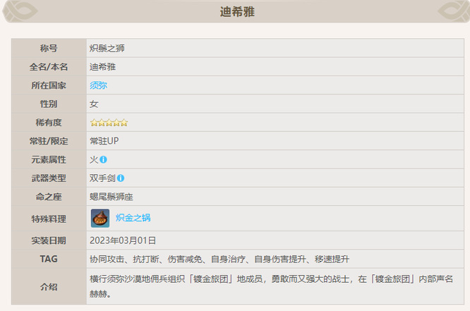 原神迪希亚值得培养吗