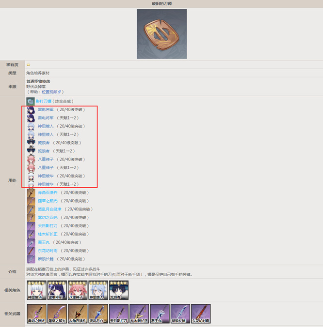 原神需要刀镡的角色有哪些