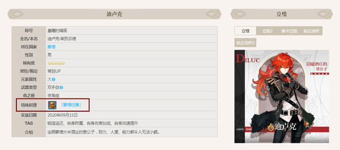 原神迪卢克的特色料理是什么