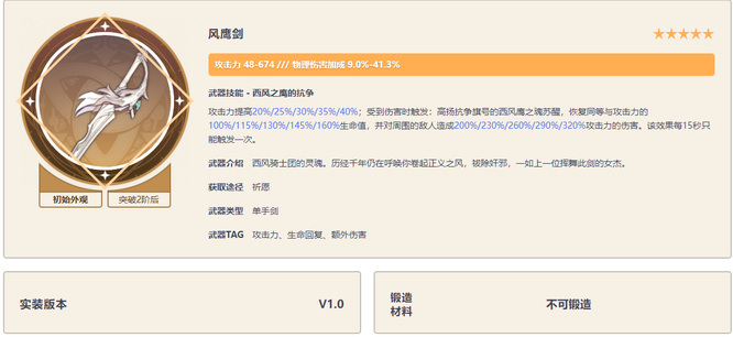 原神手游风鹰剑是谁的毕业武器
