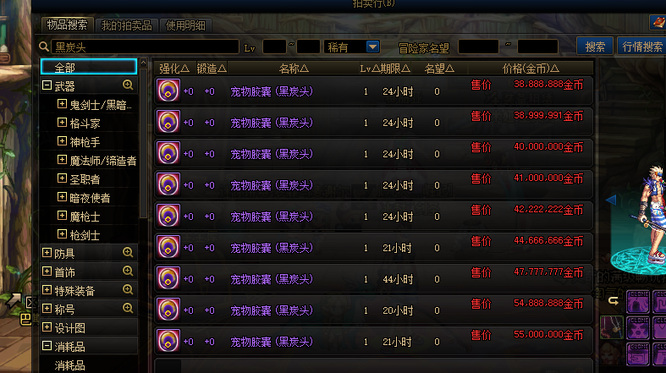 dnf110级版本拍卖行能买到的宠物有哪些_dnf110级版本拍卖行的宠物种类