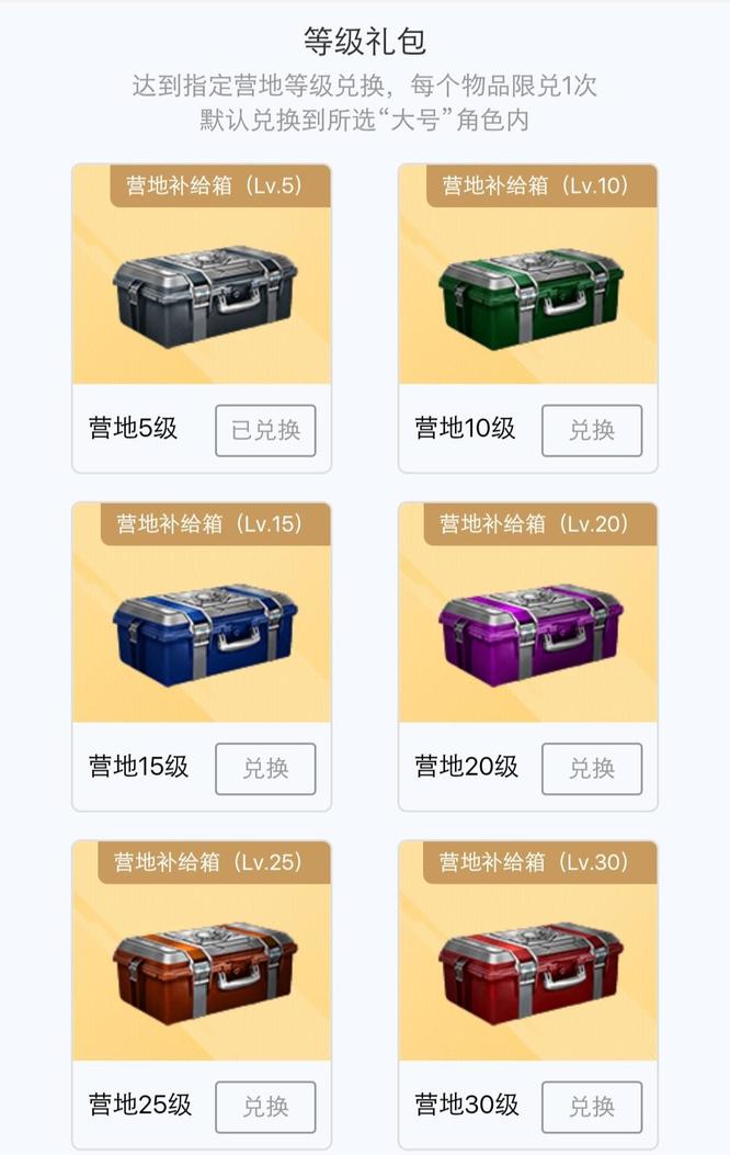 和平营地等级礼包里面有什么