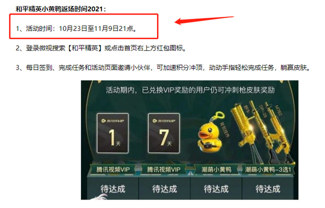 和平精英手游潮萌小黄鸭什么时候返场