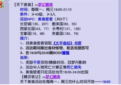 「梦幻西游」天下美食活动在每周一周三什么时间开放