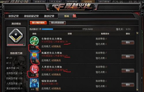 cf穿越火线挑战模式怎么升级属性