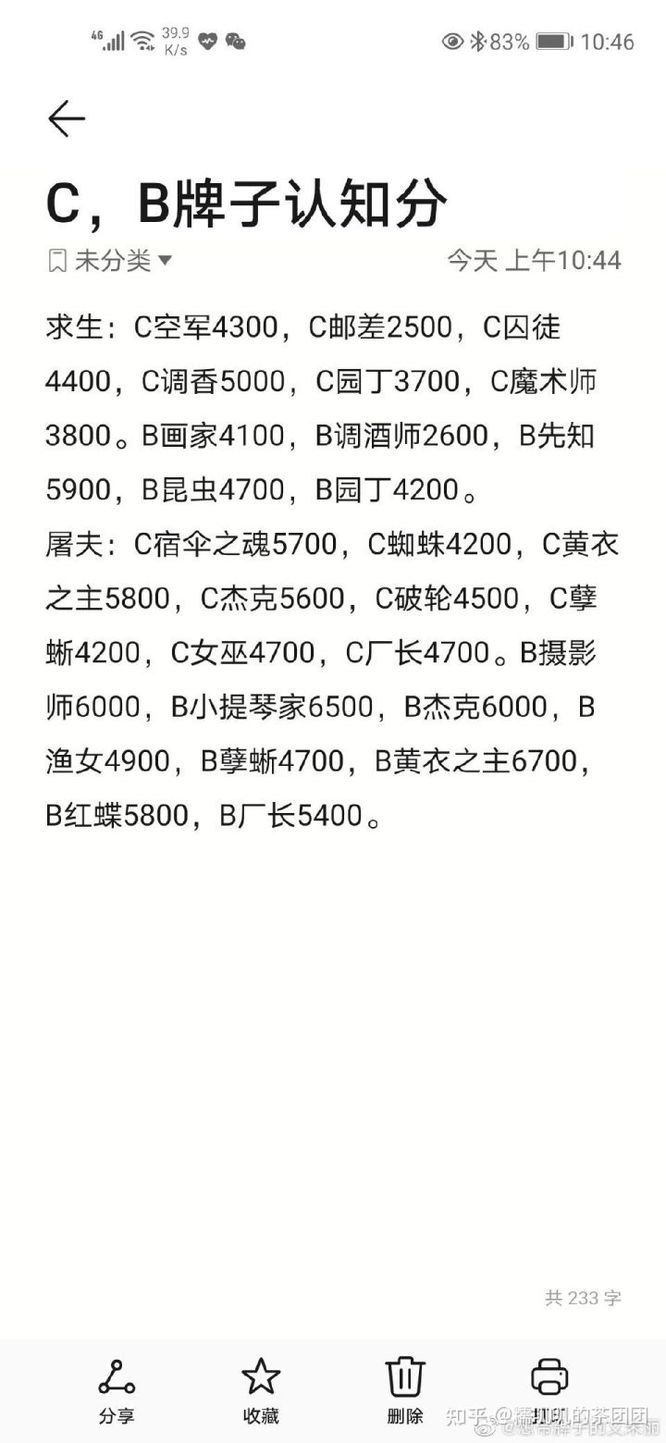 第五人格手游囚徒c牌多少分