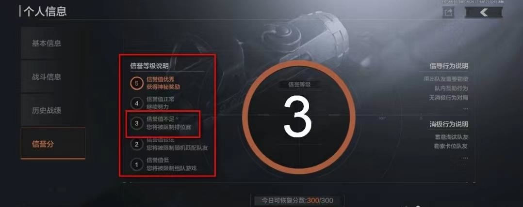 暗区突围手游信誉等级3要多少分