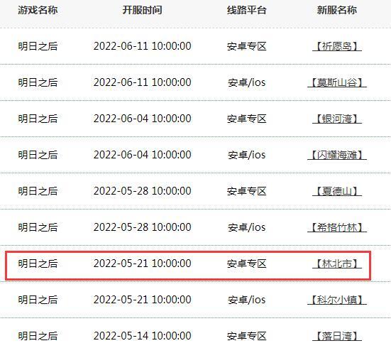 明日之后手游林北市开服时间是什么时候