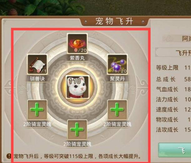 问道宝宝飞升需要什么材料