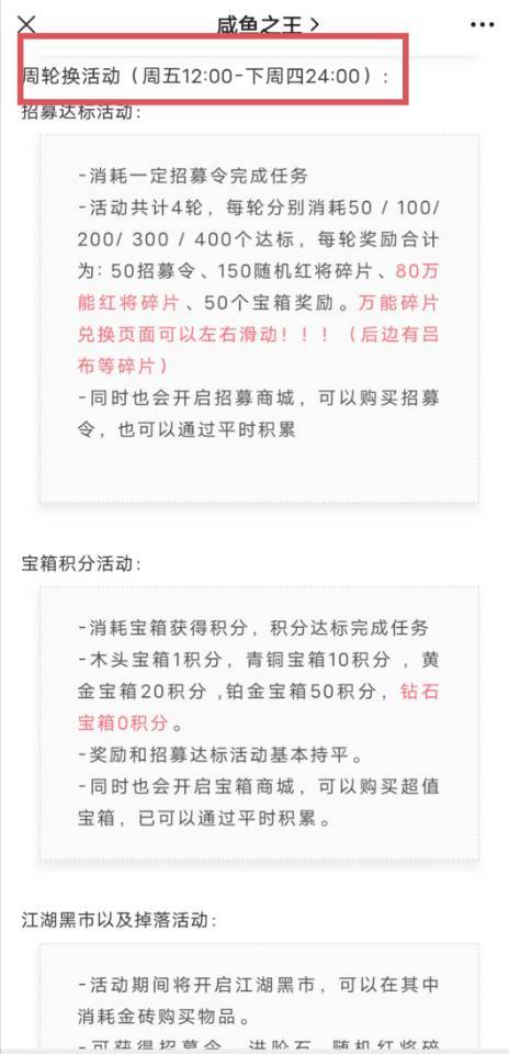 咸鱼之王周活动什么时候更新