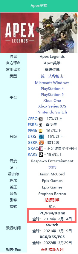 Apex是什么时候出的