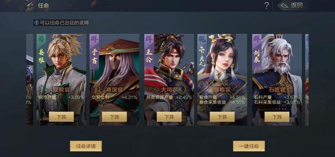 鸿图之下大司农任命收获最高与武将的什么有关